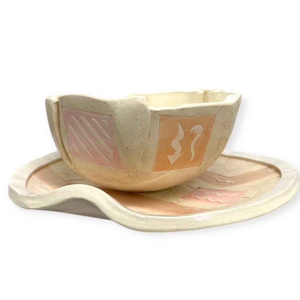 Barbara Demery Signed 1986 Postmodern Southwestern Pottery Bowl + Wall Platter - Picture 4 of 12